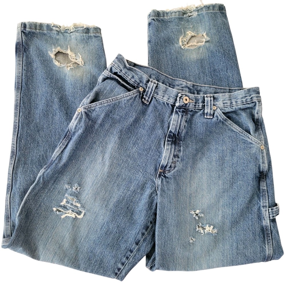 VTG Wrangler Carpenter Jeans Mens 32x34 Distressed Skater Grunge Y2K Faded Baggy